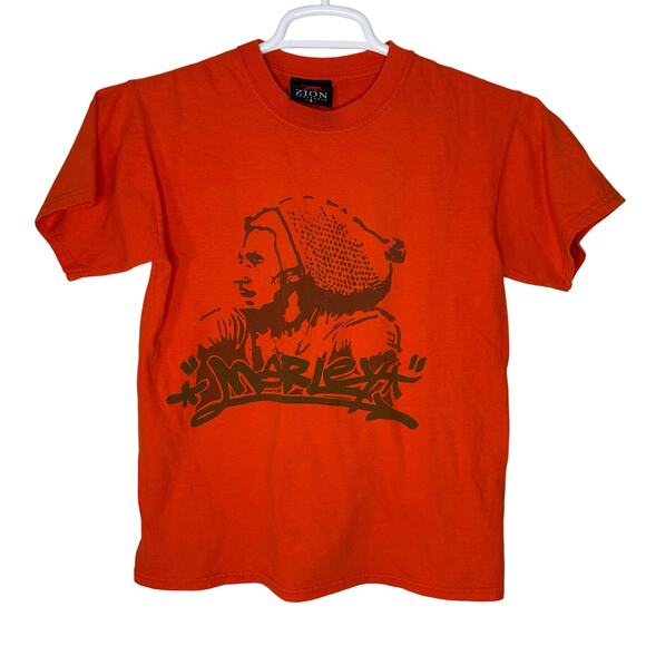 Vintage Zion Train Bob Marley Men's Small T Shirt Orange Y2K Reggae Music EUC‎ - Picture 1 of 4